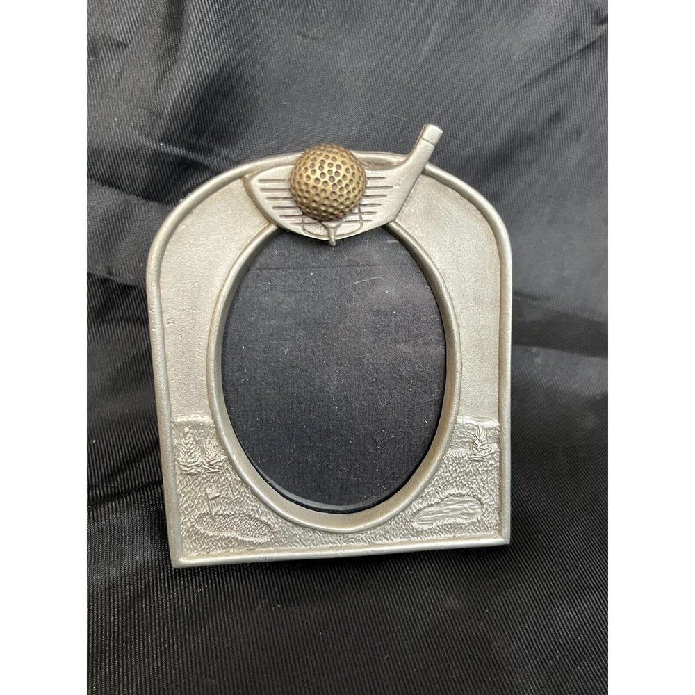 Vintage Small Golf Pewter Picture Frame By FORT USA Golf Club & Golf Ball 3"x2.5